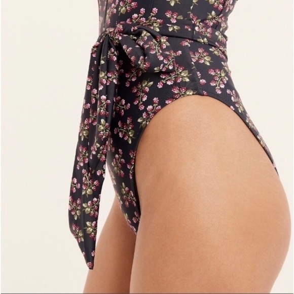 J. Crew Topstitched Tie-Waist One-Piece in Twilight Berry Navy Floral Size 12 - Picture 3 of 8